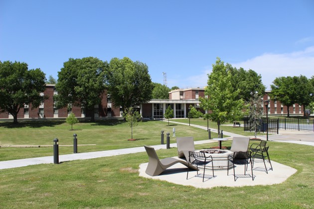 View of Dobson/Harrill Hall green space